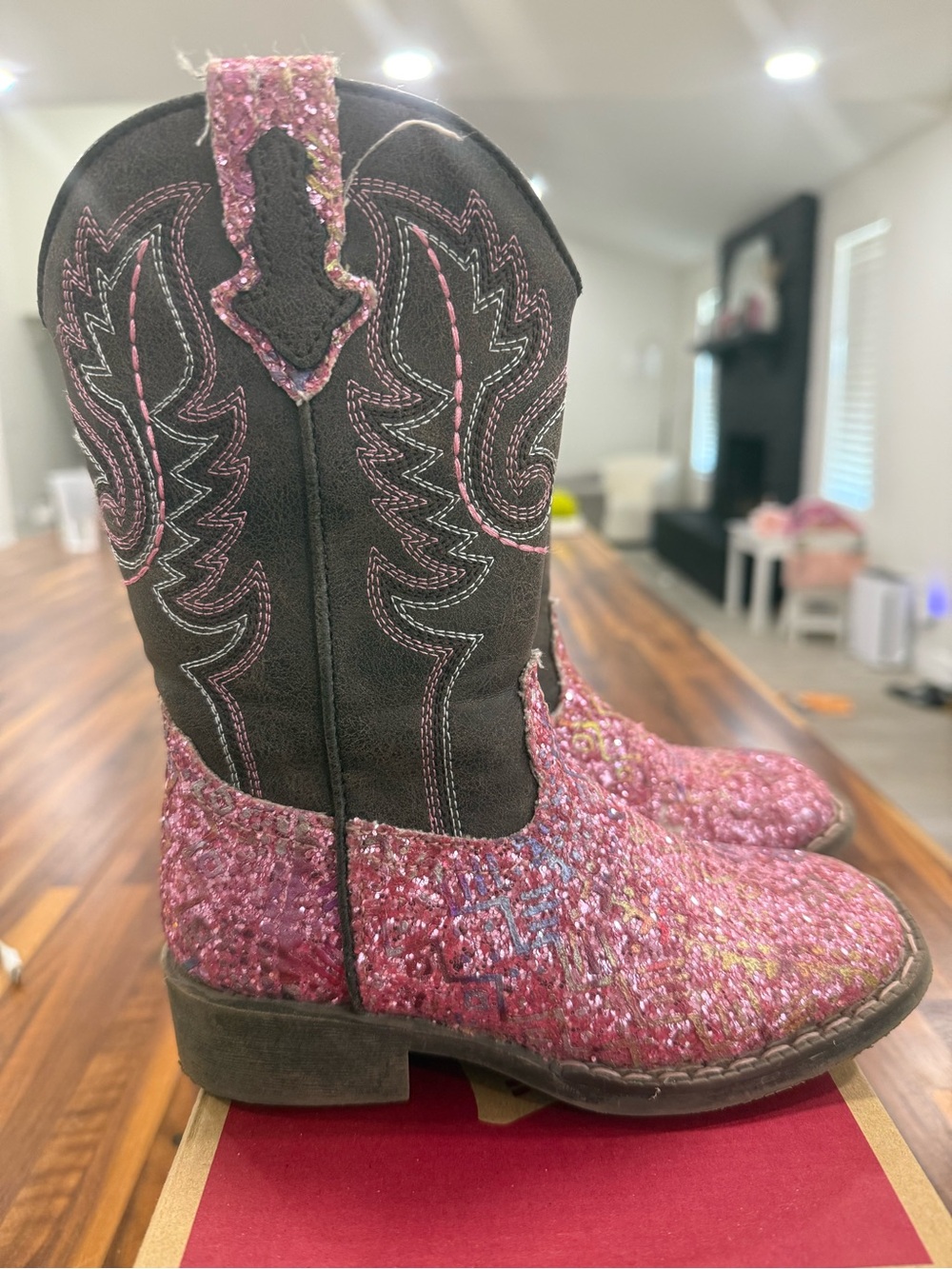 ROPER LITTLE GIRLS' GLITTER SOUTHWEST WESTERN BOOTS - SQUARE TOE
